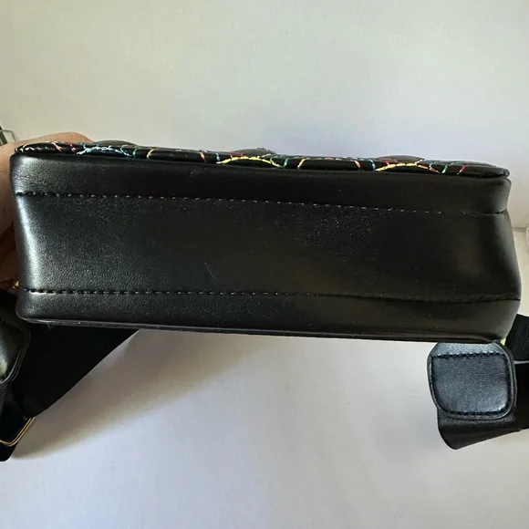 Kurt Geiger London Black Crossbody Bag with Rainbow Stitching & Hamsa Hand Clasp